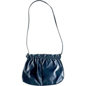 Vintage Leather Purse Crossbody Bag Navy Blue Retro Boho Dark Feminine Classic